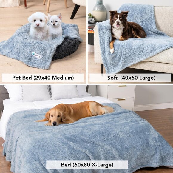 Dog Blanket for Small Medium Dogs Blue, Fluffy Soft Puppy Blanket, Sherpa Fleece - Picture 6 of 8